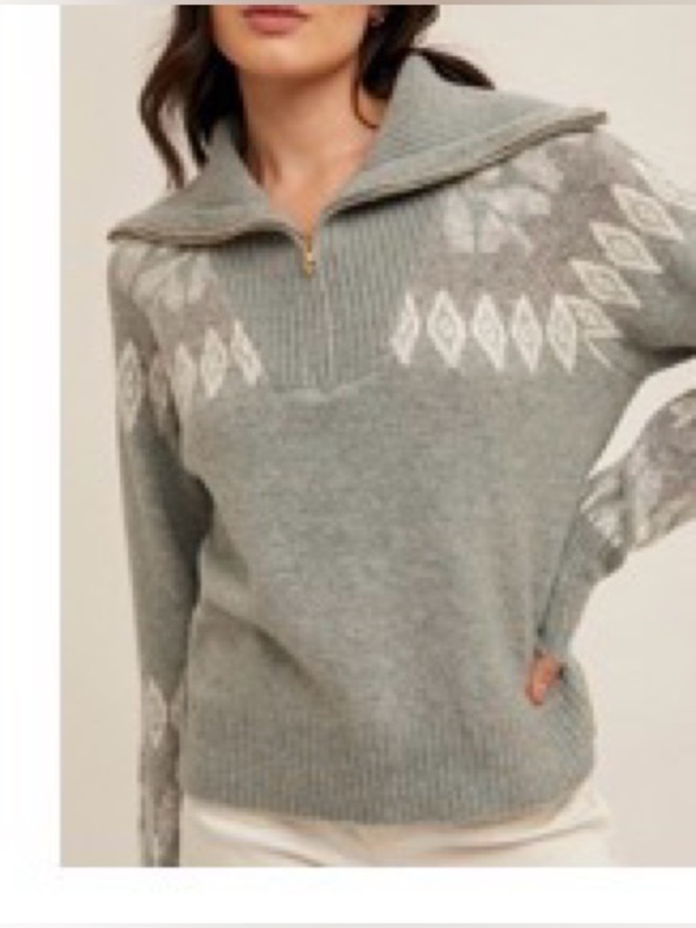 Hem & Thread Cozy Half Zip Fair Isle Nordic Sweater Sz M NWT